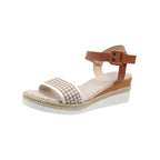 Sandales à imprimé pied-de-poule pour femme, chaussures habillées d'été à boucle
