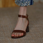 Sandales à talon épais rétro marron tendance pour femme