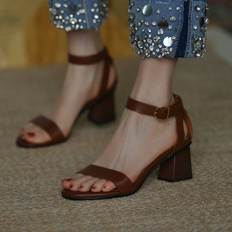 Sandales à talon épais rétro marron tendance pour femme