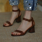 Sandales à talon épais rétro marron tendance pour femme