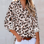 Leopard Print Three-Quarter Sleeve Shirt Women
