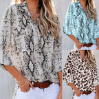 Leopard Print Three-Quarter Sleeve Shirt Women