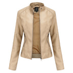 Vestes en cuir zippées pour femmes Mode couleur unie Poches Col montant Vêtements d'extérieur