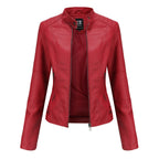 Vestes en cuir zippées pour femmes Mode couleur unie Poches Col montant Vêtements d'extérieur