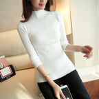 Pull mi-col roulé en fil retors pour femme