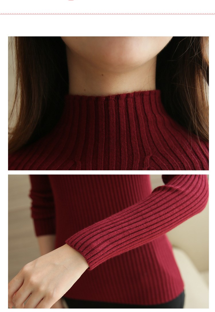 Pull mi-col roulé en fil retors pour femme