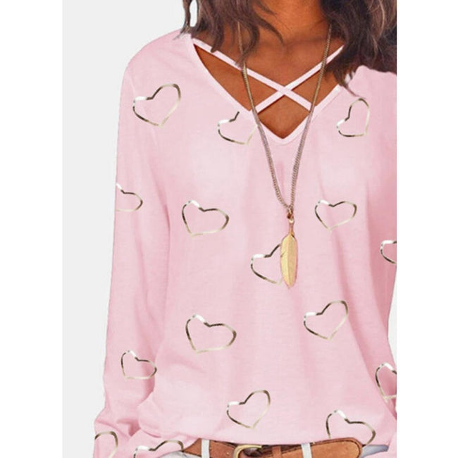 T-shirt à col en V imprimé à manches longues pour femmes Hover Image