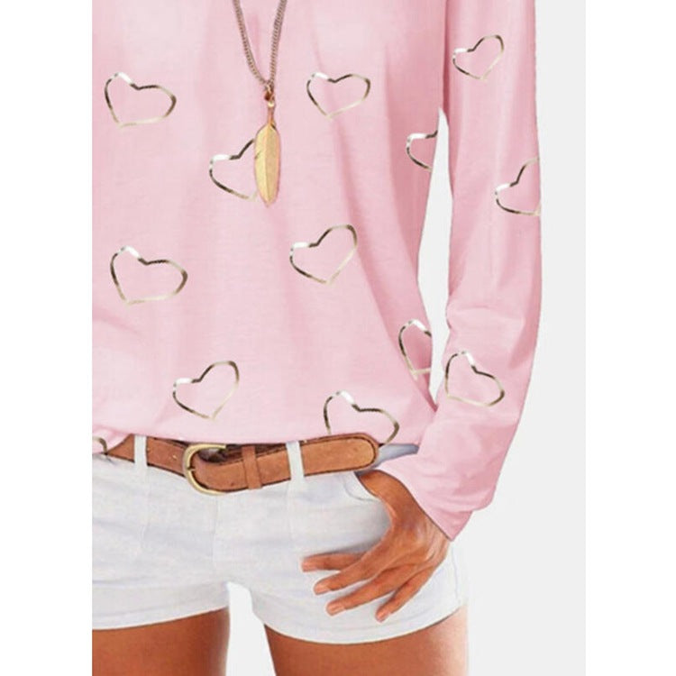 T-shirt à col en V imprimé à manches longues pour femmes