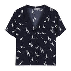Chemise imprimée à revers et manches courtes pour femme, coupe ample
