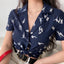 Chemise imprimée à revers et manches courtes pour femme, coupe ample