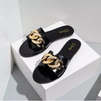 European and American Fashion Metal Chain Flat Heel Sandals Women