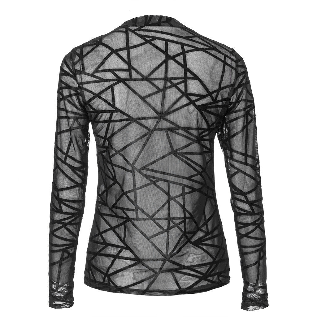 Chemisier Femme Sexy Transparent Maille Manches Longues Hauts T-Shirt