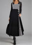 Robe à manches longues, col claudine et grand ourlet avec surpiqûres rayées