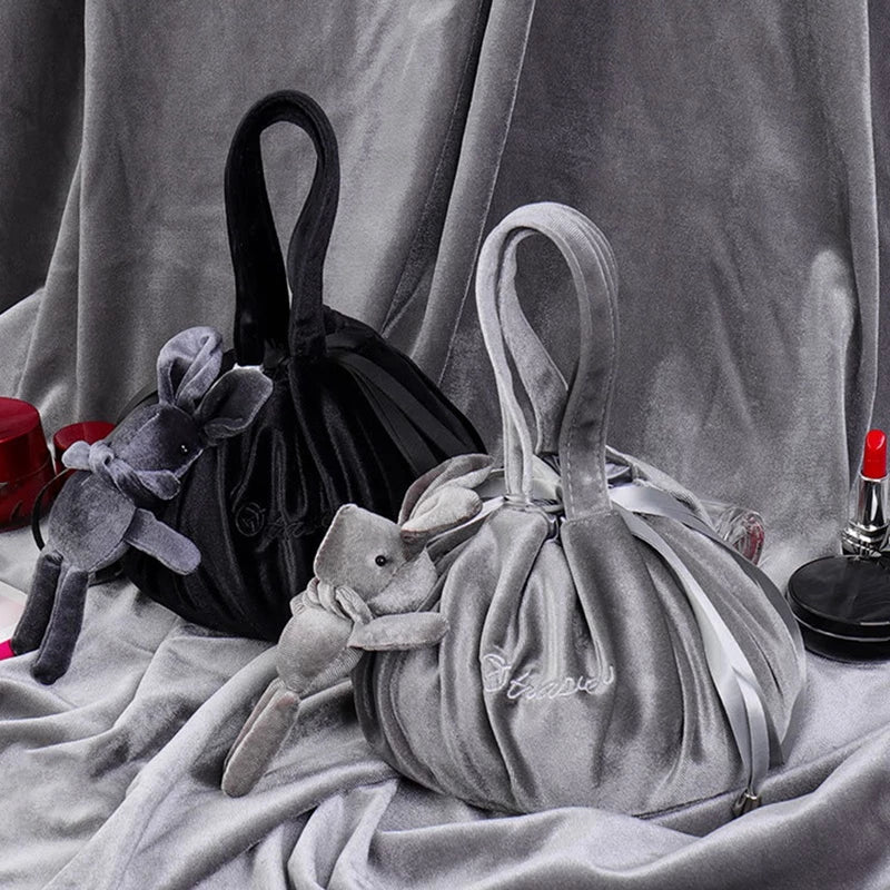 Nouveaux sacs cosmétiques en velours avec oreilles de lapin de dessin animé, trousse de maquillage, sacs cadeaux auto-adhésifs pour Pâques joyeuses pour filles