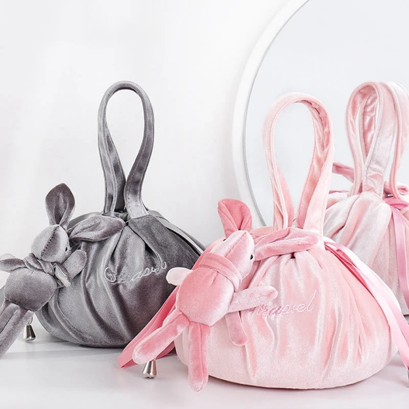 Nouveaux sacs cosmétiques en velours avec oreilles de lapin de dessin animé, trousse de maquillage, sacs cadeaux auto-adhésifs pour Pâques joyeuses pour filles