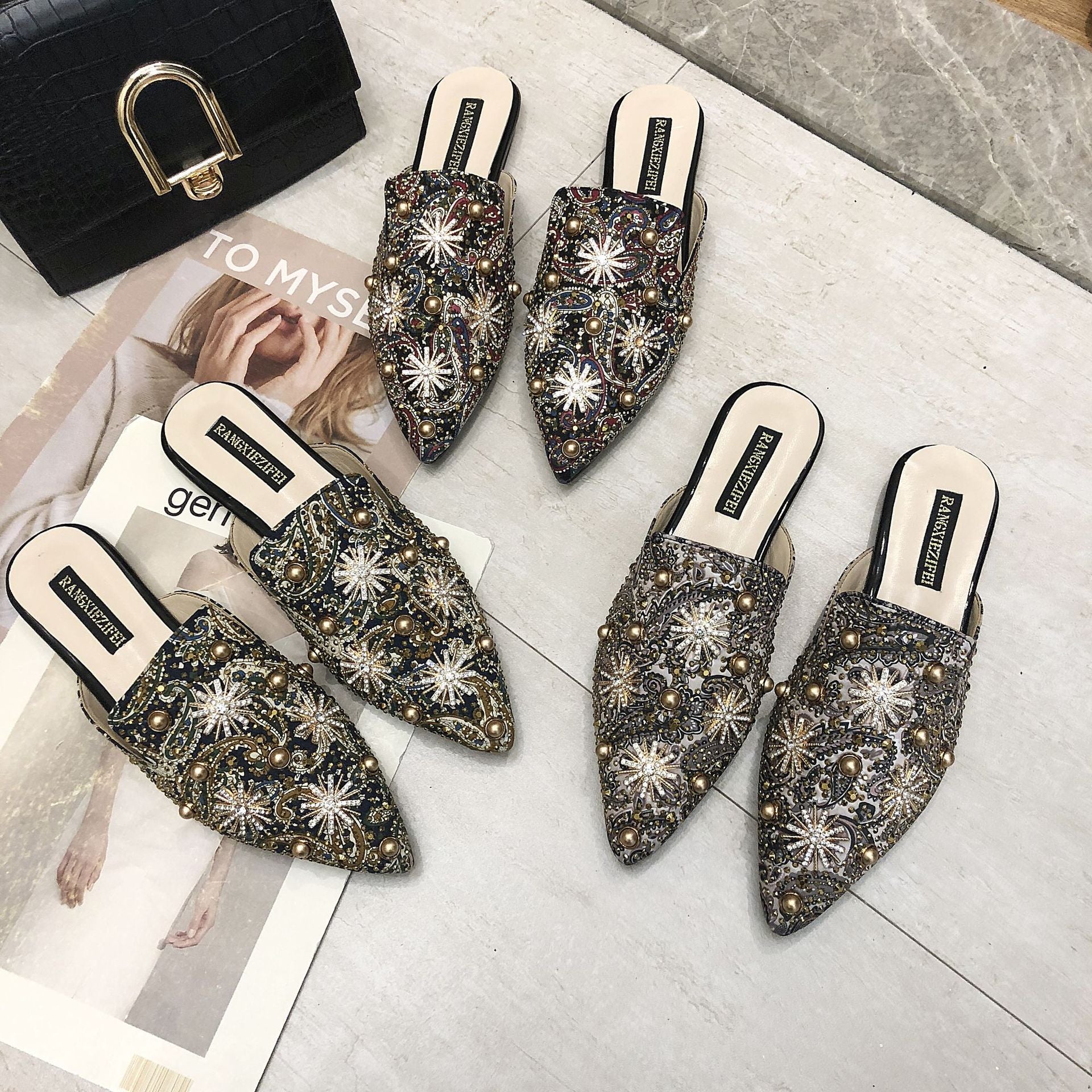 Baotou Demi-Chaussons Femme Plats Pointus Sandales et Chaussons Paresseux