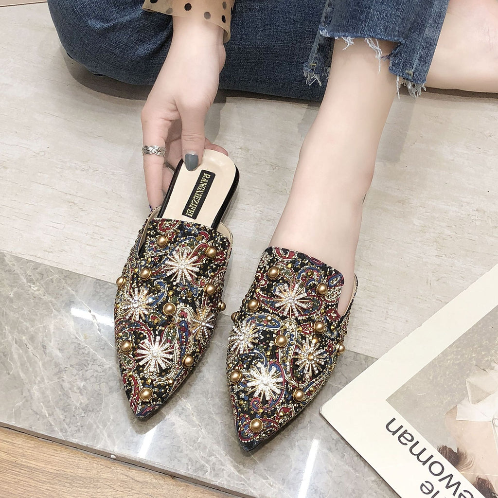 Baotou Demi-Chaussons Femme Plats Pointus Sandales et Chaussons Paresseux