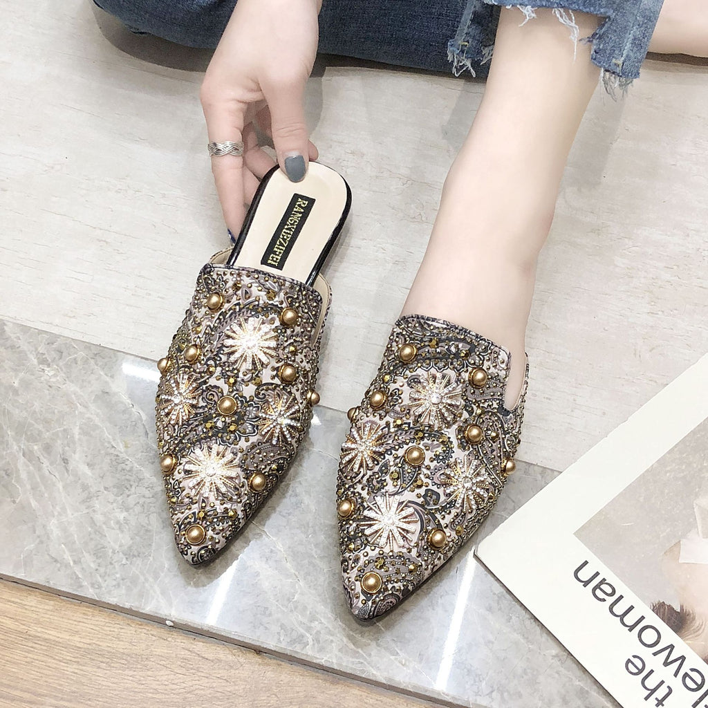 Baotou Demi-Chaussons Femme Plats Pointus Sandales et Chaussons Paresseux