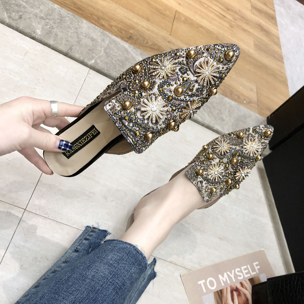 Baotou Demi-Chaussons Femme Plats Pointus Sandales et Chaussons Paresseux