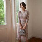 Round Neck Lace Up Waist Hip Dress