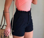 Shorts Femme Perles Canon Couleur Unie Sexy Shorts Femme