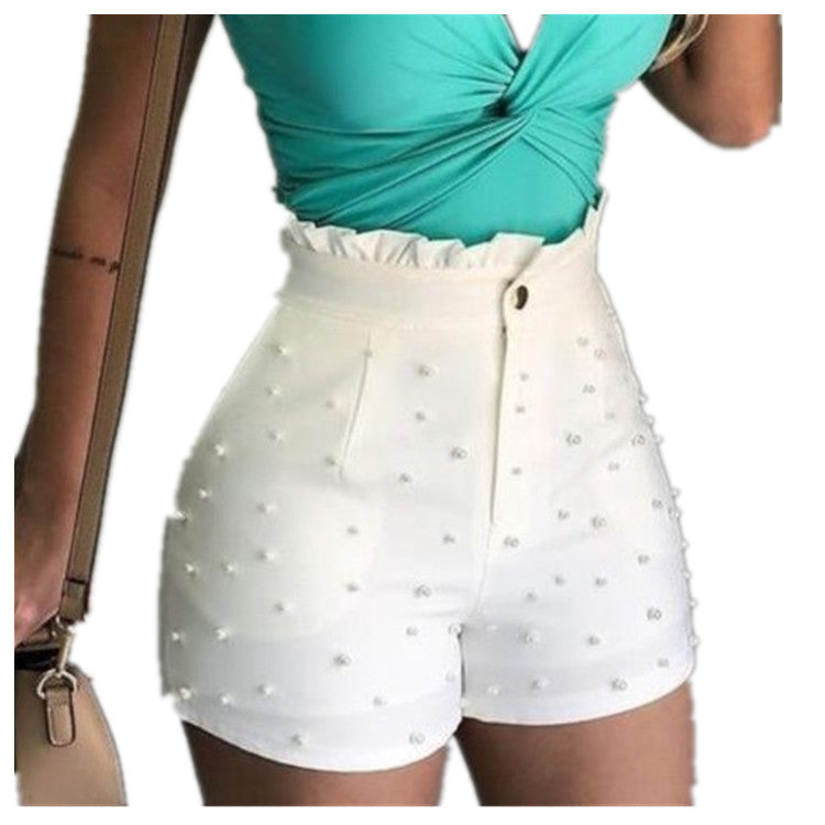 Shorts Femme Perles Canon Couleur Unie Sexy Shorts Femme