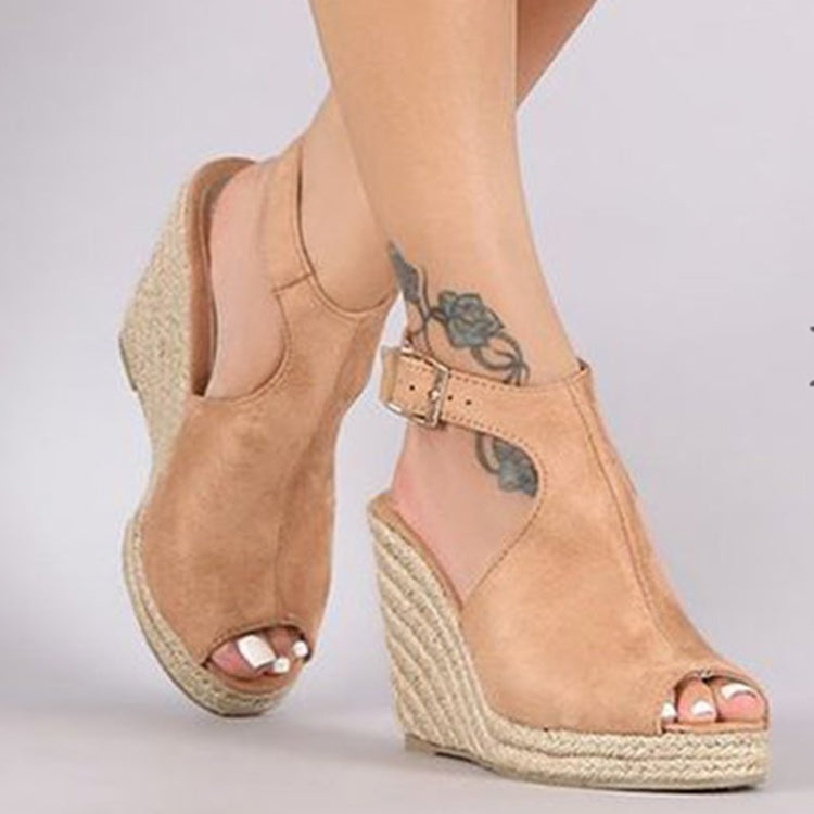 Sandales compensées femme peep toe spartiates à plateforme talons hauts