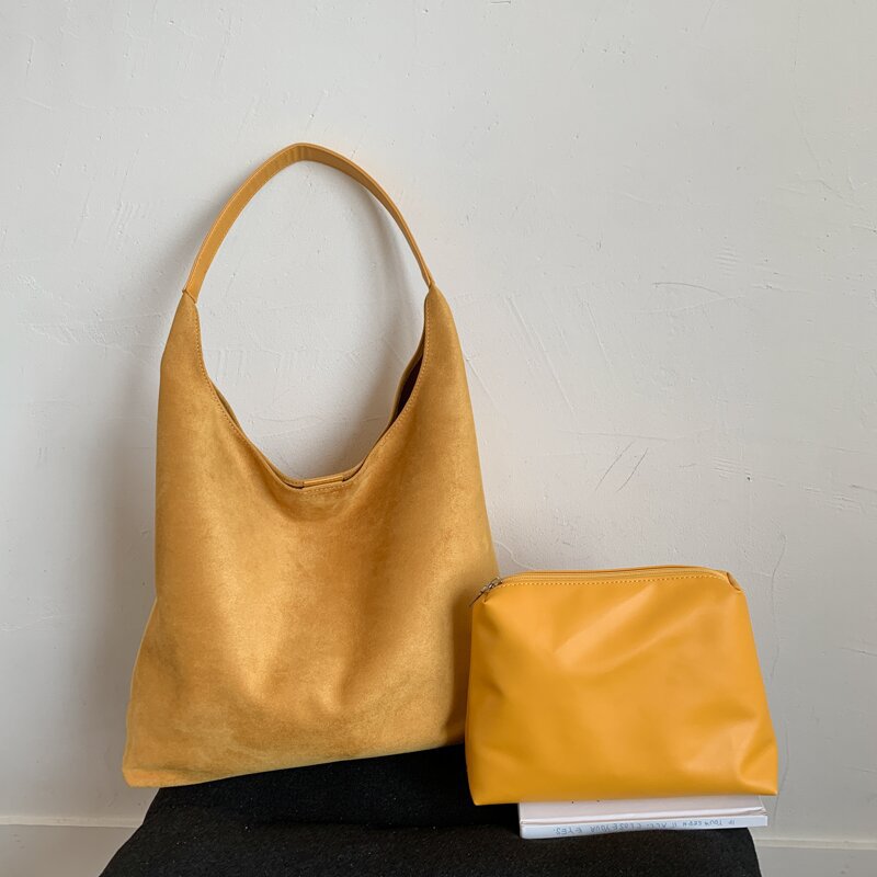Sac cabas polyvalent en suédine mate de style rétro pour femme