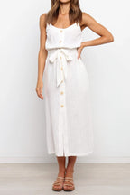 Robe décontractée ample unie à boutons et ceinture pour femme