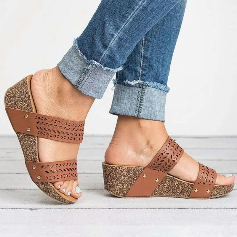Sandales compensées pour femmes grande taille 43 Pantoufles pour dames