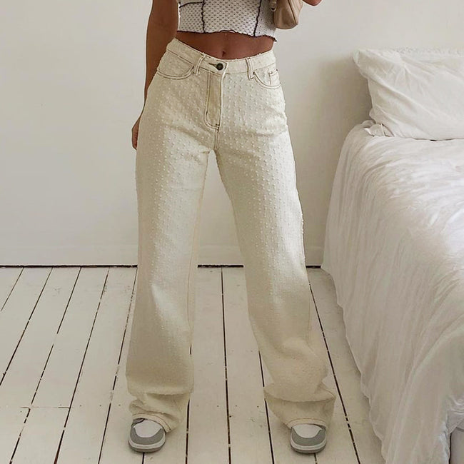 Commerce extérieur Nouvelle tendance de la rue Vêtements pour femmes Jeans texturés déchirés Pantalons larges pour femmes Hover Image