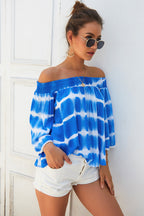 T-shirt femme tie-dye imprimé rayé à encolure Bardot