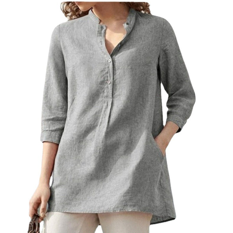 Blouse décontractée ample à col montant