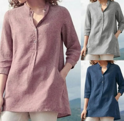 Blouse décontractée ample à col montant