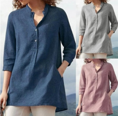 Blouse décontractée ample à col montant