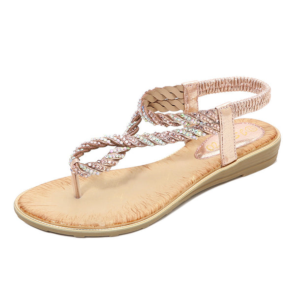 Sandales tongs en strass en U pour femmes avec bride élastique et paillettes