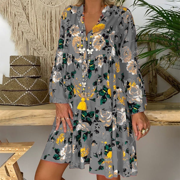 Robe à volants imprimée de style européen et américain