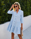 Robe à carreaux imprimée à volants, col en V, boutonnée, manches trois-quarts pour femme