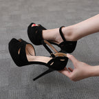 Sandales compensées à plateforme pour femmes à talons aiguilles et bout ouvert