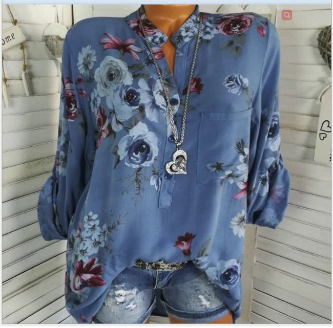 Chemisier 5XL grande taille d'été pour femmes, manches longues, imprimé, col montant, boutonné, chemise pull pour femmes, Blusa Hover Image