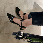 Colorblock Pointed-toe Chunky Heels With Mid-high Heels