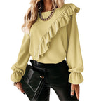 New Style Ruffle Stitching Trumpet Sleeve Bottoming Shirt For Women