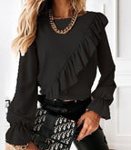 New Style Ruffle Stitching Trumpet Sleeve Bottoming Shirt For Women