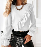 New Style Ruffle Stitching Trumpet Sleeve Bottoming Shirt For Women