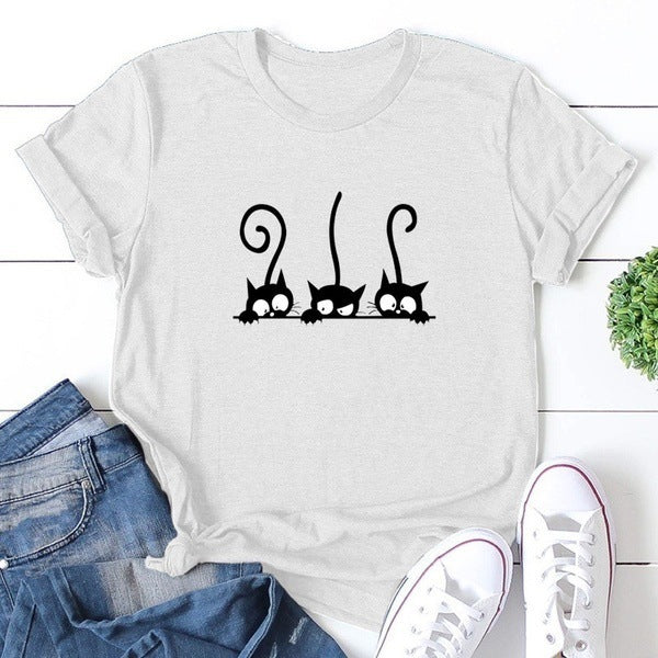 T-shirts à manches courtes imprimés Trois chats noirs coquins Hover Image