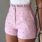 Shorts femmes style explosif, perles pistolet couleur unie shorts sexy femme