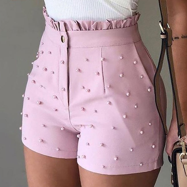 Shorts femmes style explosif, perles pistolet couleur unie shorts sexy femme Main Image