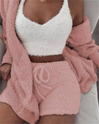 Ensemble pyjama sexy pour femme, tenue décontractée d'intérieur pour l'hiver, débardeur court à manches longues exposant le nombril et short, ensemble doux et chaud
