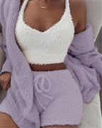 Ensemble pyjama sexy pour femme, tenue décontractée d'intérieur pour l'hiver, débardeur court à manches longues exposant le nombril et short, ensemble doux et chaud