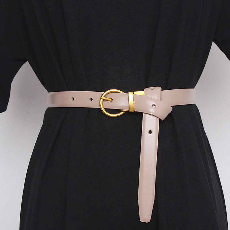 Ceinture semi-ronde rétro pour femmes, ceinture décorative pour femmes, cuir de vachette double face, couvres-taille et pantalons exquis et polyvalents